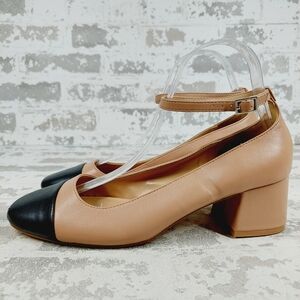 NEW Steve Madden Eli Black Tan Ankle Strap Block Heel Pumps W640